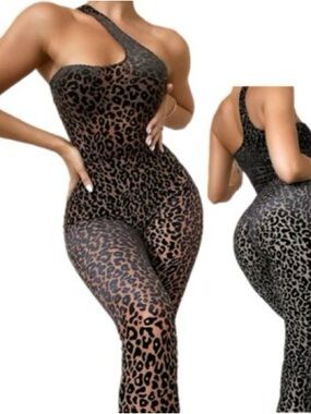 Naked Wardrobe One-Shoulder burnout Leopard Print bodysuit - Brown/Black size L